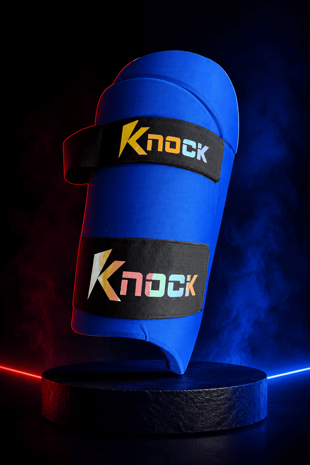 Knock Double Thigh Guard Premium Edition in Blue ( Multicolor Printing )