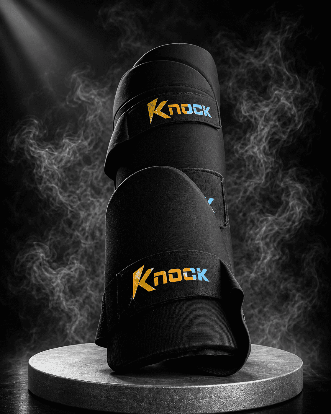 Knock Double Thigh Guard Premium Edition in Black ( Multicolor Printing )